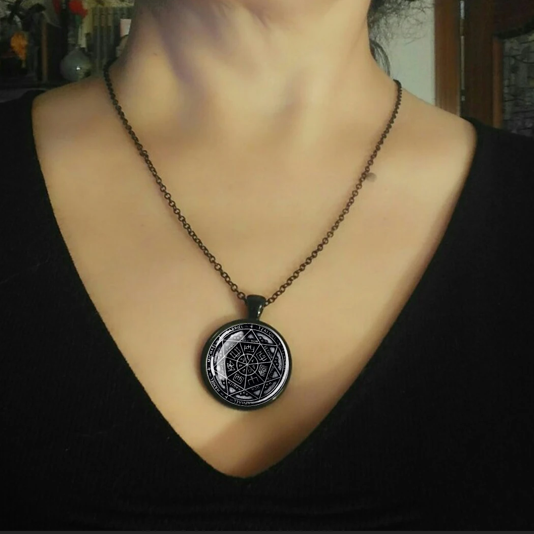 The Seven Great Angel Magic Formation Necklace Glass Dome pendant Metal Jewelry Women Men Vintage Divination Necklace