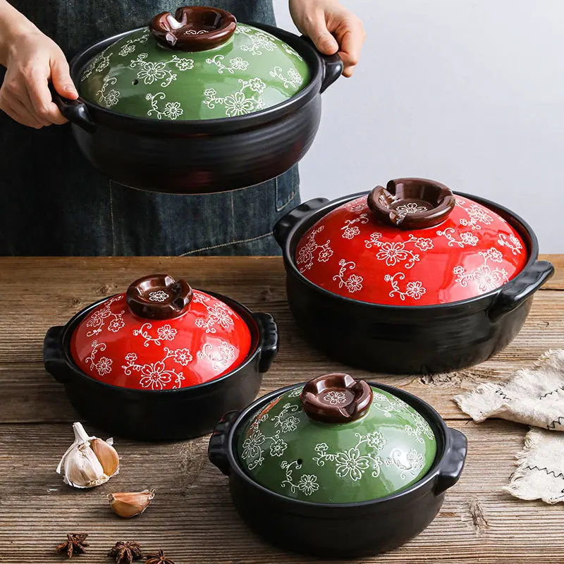 2021 New retro casserole household soup pot cherry blossom fine ceramic casserole