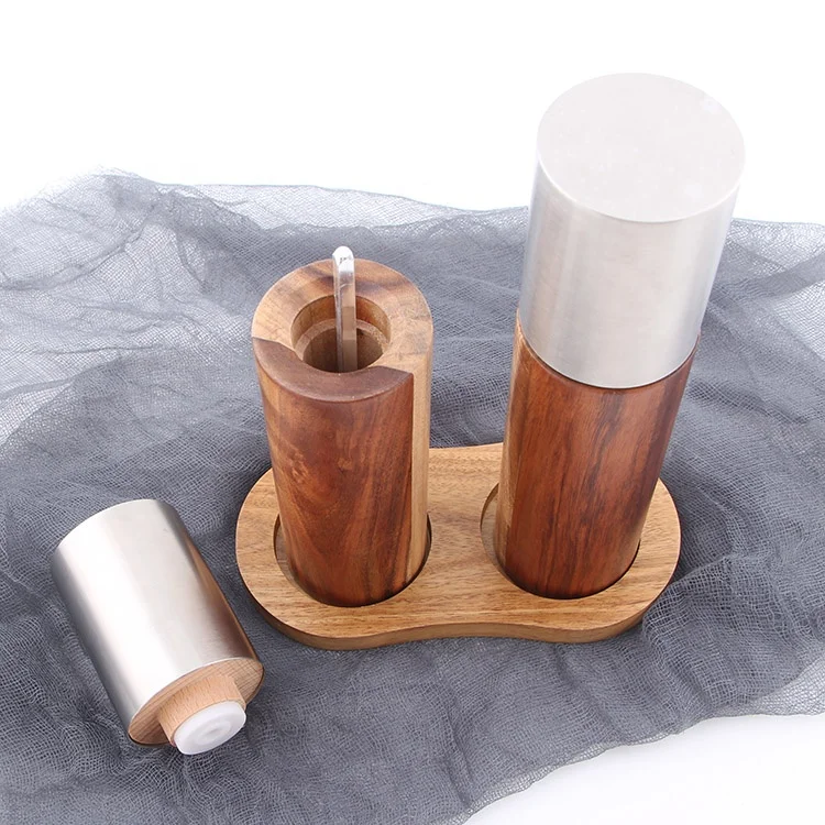 Acacia Wood Pepper and Salt Grinder Set with Stainless Steel Adjustable Coarseness, Premium Spice Grinder Set for Gift