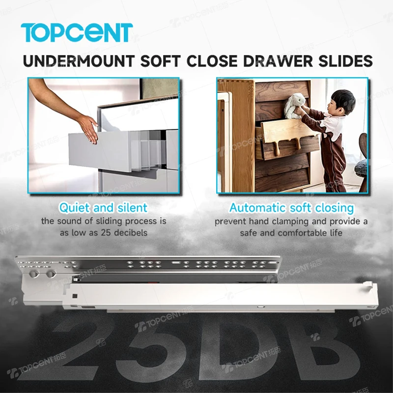 Full Extension Concealed Telescopic Slide 3D Adjustable Under-Mount Runners Glides Bottom Drawer Slides With Synchronization