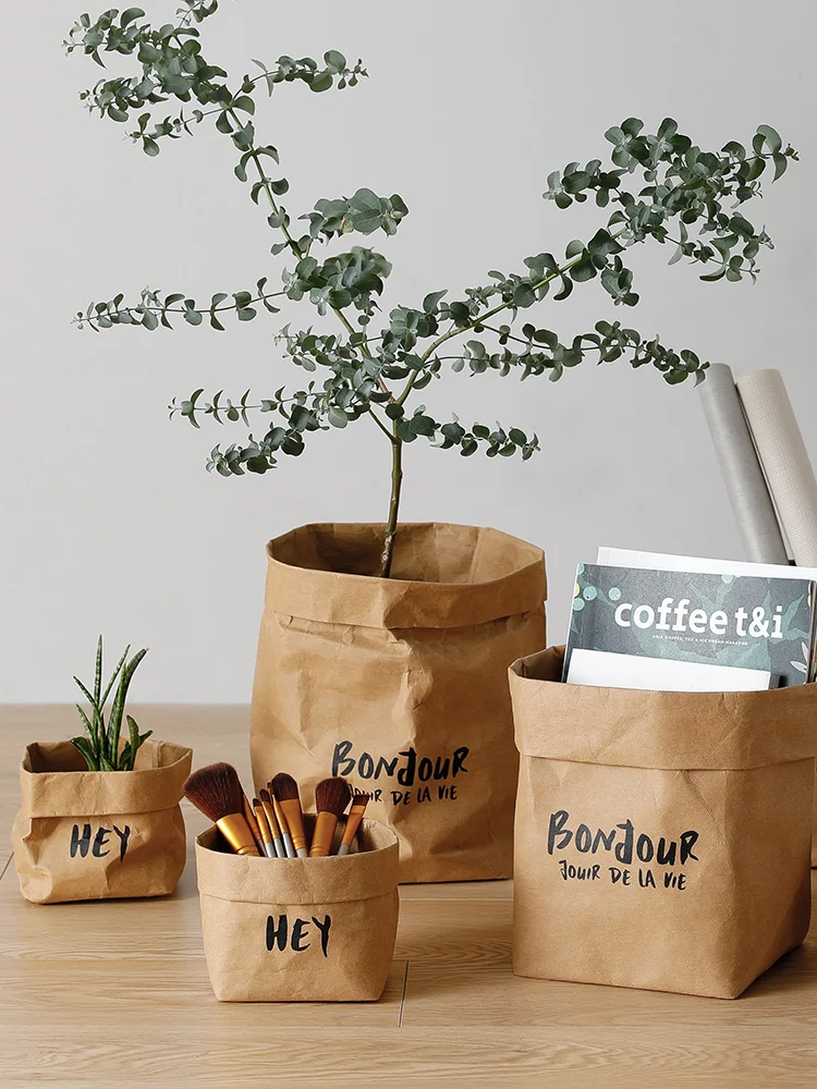 Waterproof Kraft paper bag washable kitchen refrigerator food storage bag flower pot waterproof
