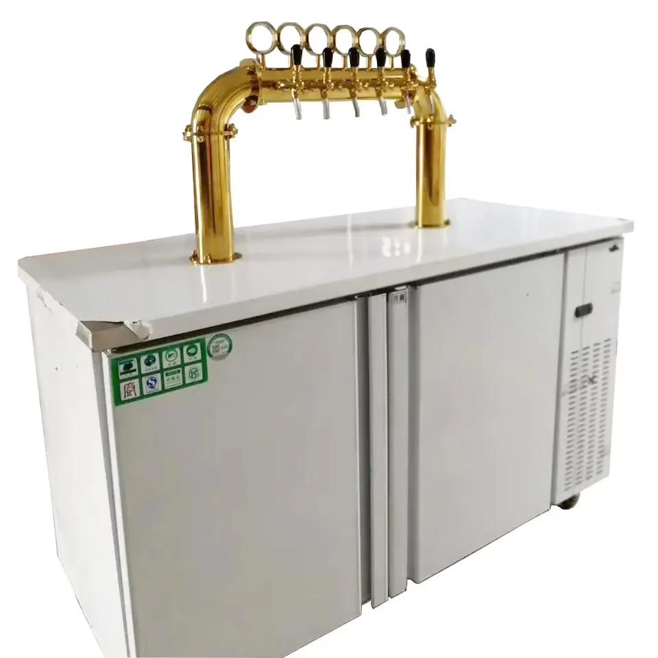 GHO beer cooler, golden U-type beer tower with 6 ajustable taps