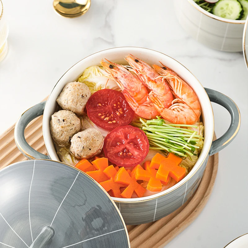 OSBORN European Style Phnom Penh Dinnerware Set Soup Pot Ceramic Stockpot  with Porcelain Handles