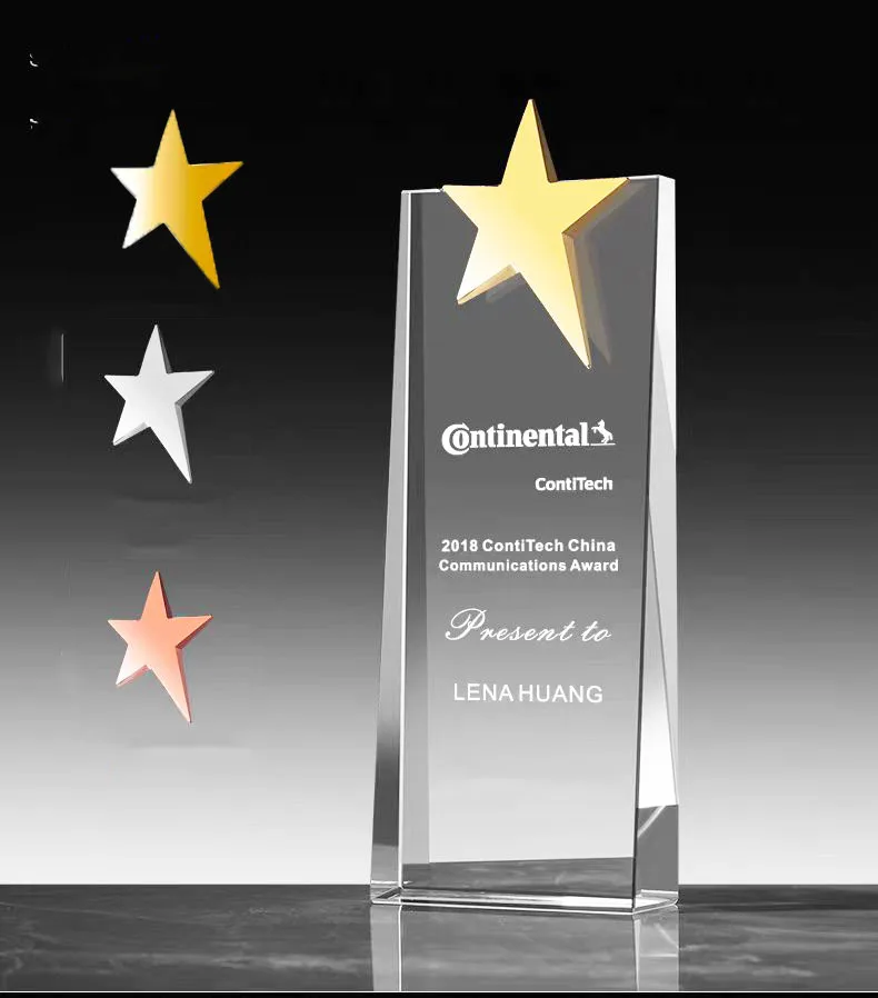 New design K9 blank glass crystal awards plaque top gold star custom logo engraved honor crystal glass trophy award