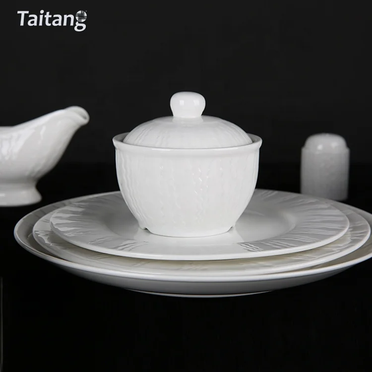 Taitang Customized White Ceramic Dinnerware Restaurant Hotel Ceramic Tableware Sets