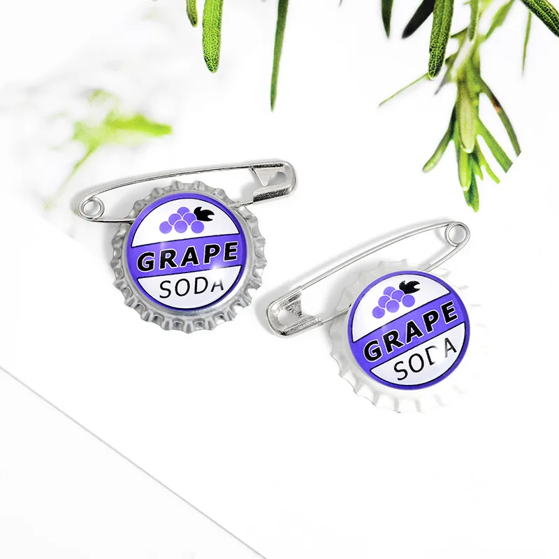 Grape Soda Bottle Pin Japanese Anime Cartoon Movie Badge Jewelry Brooches Denim Shirt Lapel Safe