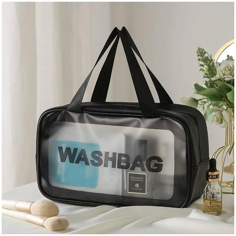 Travel Tote Bags Ladies Storage Transparent Pink Mesh Silicone Drawstring Clear Zipper Cosmetic Frosted Plastic Zip Top Bag