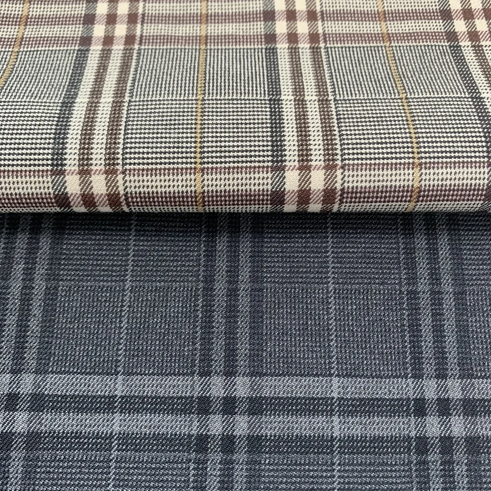English Vintage Check Style 10S Nylon Rayon Polyester Yarn Dyed Bengaline Fabric With Super Stretch For Women Clothes