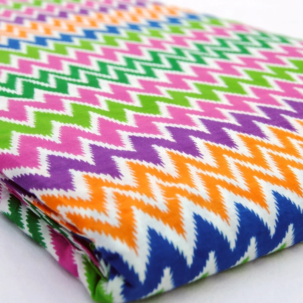 Premium Quality Zig Zag Block Printed Multi Color Fabric Indian Cotton Handmade Dress Making Fabric For Clothing Wholesale