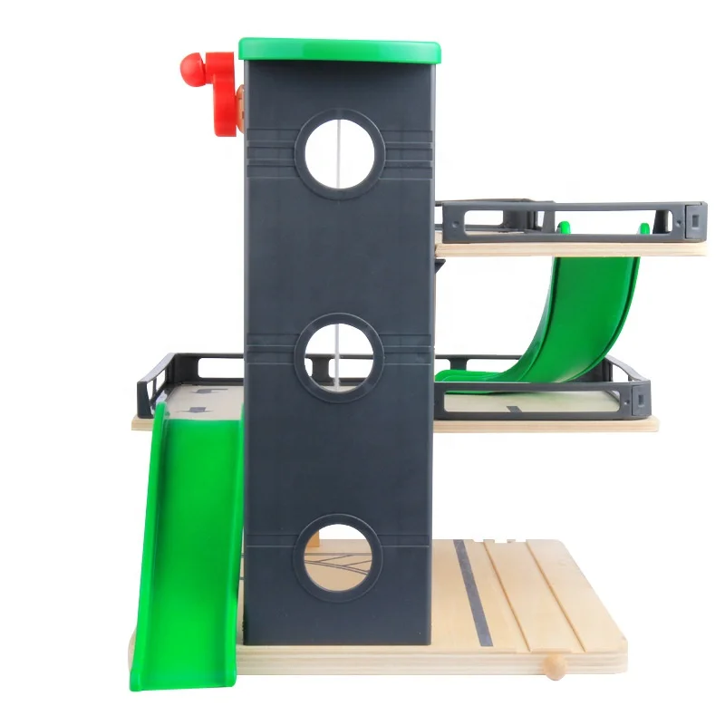 OEM role play fire station game set rail car parking station for kids preschool wooden pretend play toy