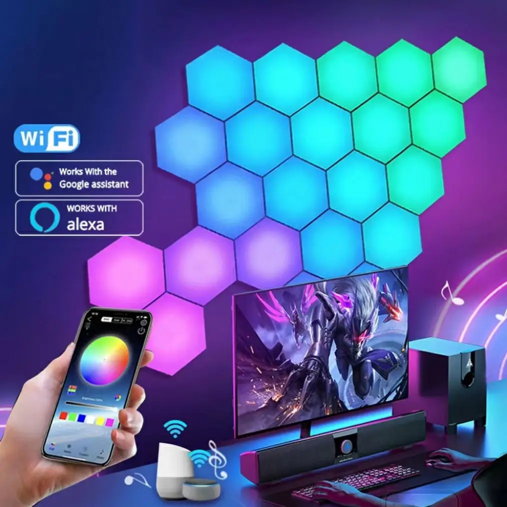 Квантовый RGB Свет Голосовое управление приложение пульт дистанционного управления настенный сотовый светильник для спальни шестигранный свет умный квантовый