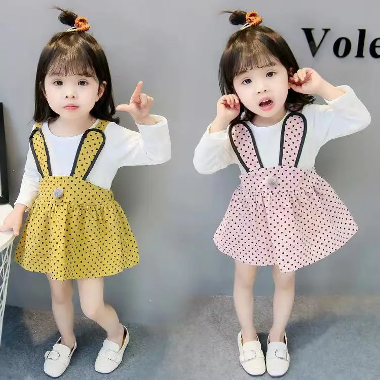 Wholesale new born autumn infant dot print rabbit long sleeve dress for baby girls