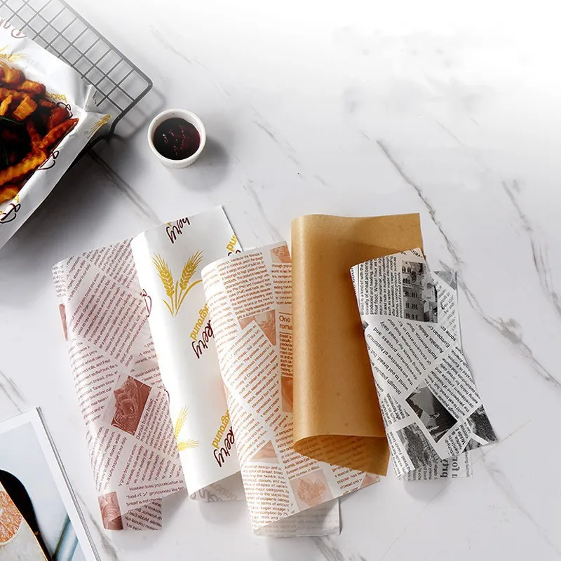 Food Grade Custom Design Sandwich Burger Bread Oilproof Wax Paper Restaurant Food Packaging Paper Wrapping Greaseproof Paper