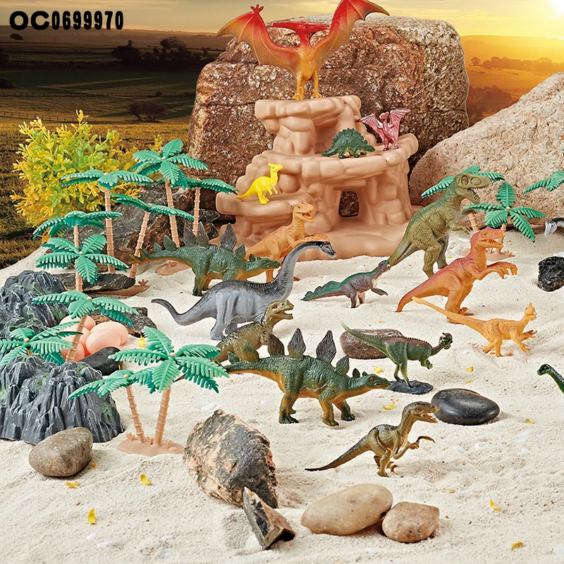 High quality plastic 71pcs funny dinosaur jungle play set toys for kids