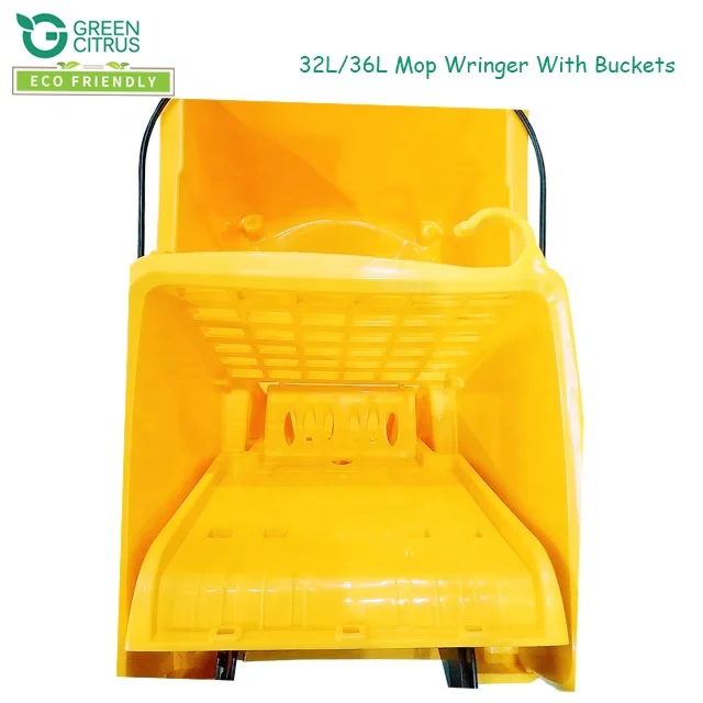 Желтые одно пластиковое отжимное устройство шваброй ведро с трём диски, ПП руку с отжимом