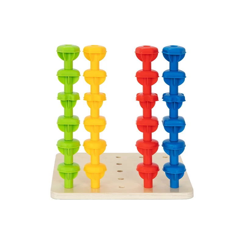 Rainbow Stacking Pegs Wooden Montessori Color Shape Geometric Toys  Stacking Matching Counting Color Sorting Games For Kids