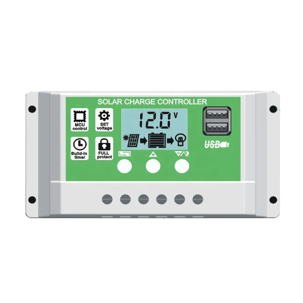 Контроллер заряда солнечной панели Y & H PWM 30 А для 12 В 24 В свинцово-кислотной/литиевой батареи с двойной USB подсветкой ЖК-дисплей