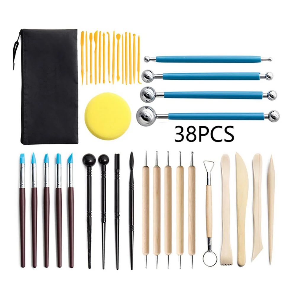 38Pcs Polymer Clay Tools Modeling Clay Tools Set Includes Clay Sculpting Ball Stylus Tools for Embossing Engraving Pottery Kit