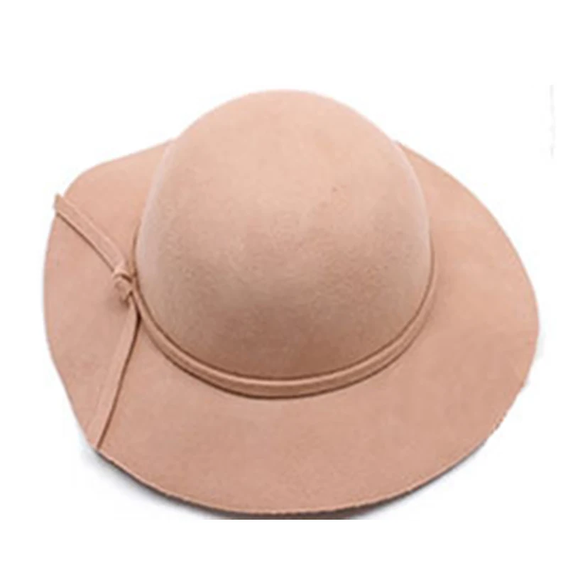 Регулируемая зимняя корейская детская фетровая шляпа с широкими полями, теплая шерстяная фетровая шляпа с бантом