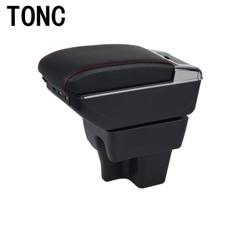 TONC Black Red Line Leather Armrest Car Interior Accessories Center Armrest Storage Box For PROTON Wira