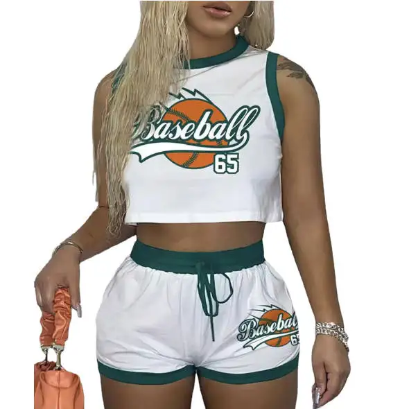 X01939T Fashion new sports casual blue ball print vest shorts suit