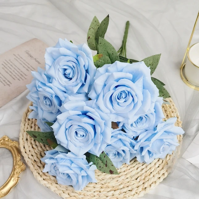 JH230055 manufacturers direct selling blue big head artificial roses flowers with stem for valentine home wedding decoration