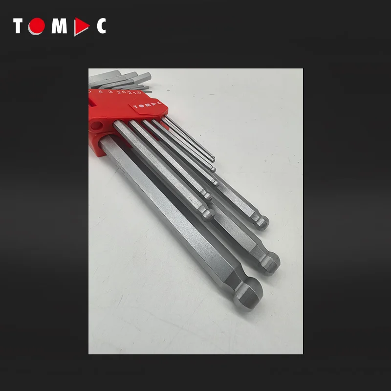 TOMAC 9-Piece Chrome Vanadium Ball Point Hex Key Set with Extra Long Arm - Professional Hexagonal Wrench Tool Set