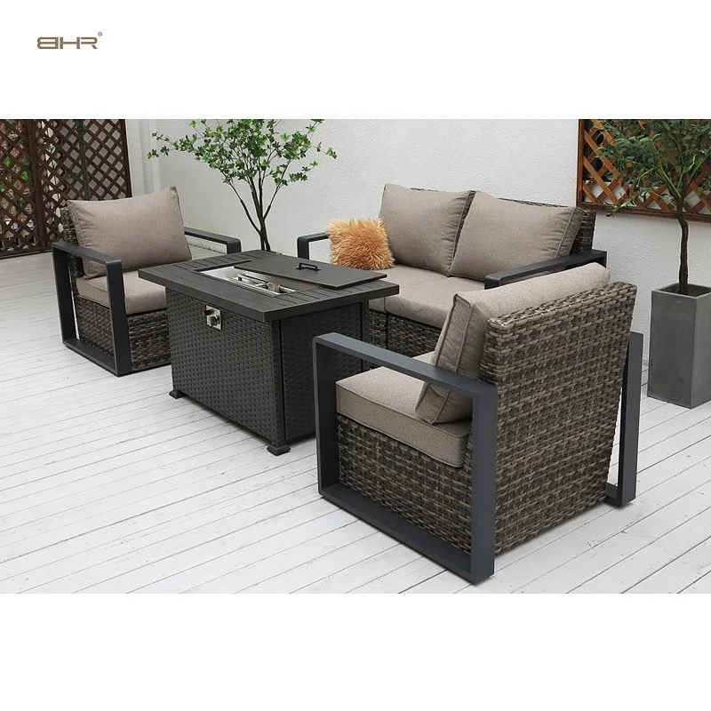 BHR 2022 новый продукт газовые огнеупорные наборы стол уличная мебель из ротанга набор диванов уличные плетеные наборы мебели из ротанга для патио