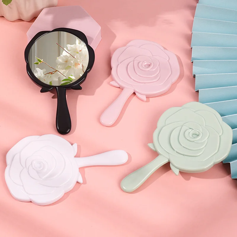 WholesaleMirror Cheaper Price Rose shaped Handheld  Plastic Hand Mirrors Private Logo Handheld Travel Portable Cosmetics Mirror