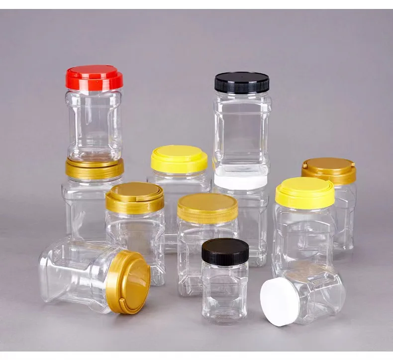 1L Large Empty Plastic Storage Jars with Lids Square Food Grade Wide Mouth Container with Easy Grip Handles