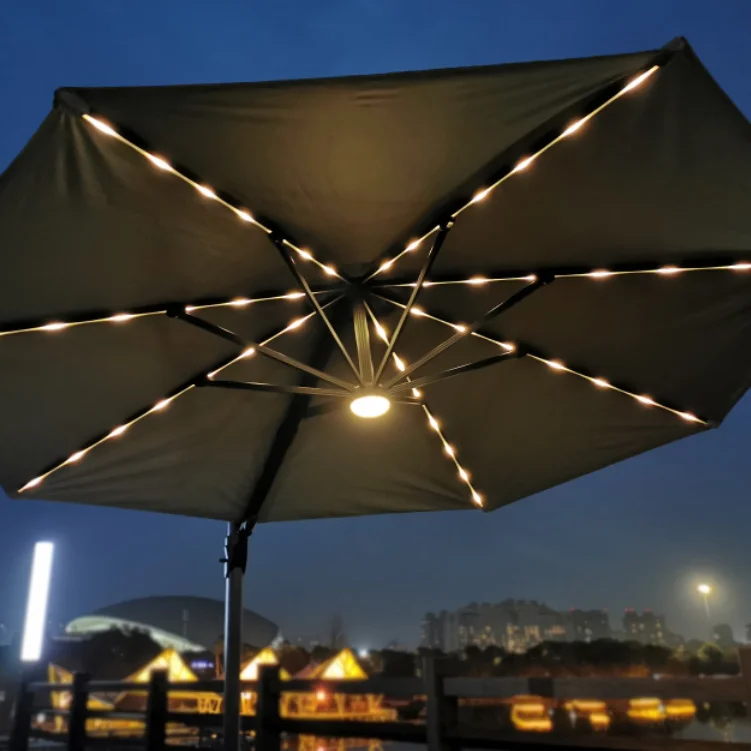 3.5M Cantilever Luxury Restaurant Custom Patio Garden Outdoor Umbrellas with solar led light for high party people