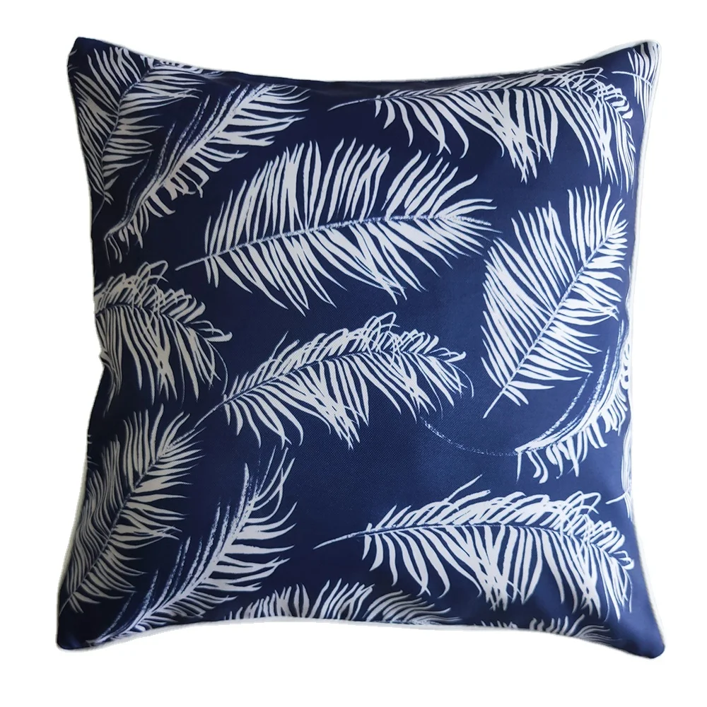 Blue Background White Feather Cushion Pillow Cover with Hidden Zipper Made by China BSCI Factory