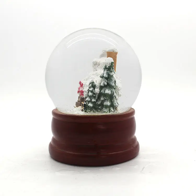 Custom resin crafts Christmas Cottage Snowball Wood base factory wholesale water globes Christmas ornaments souvenir gift