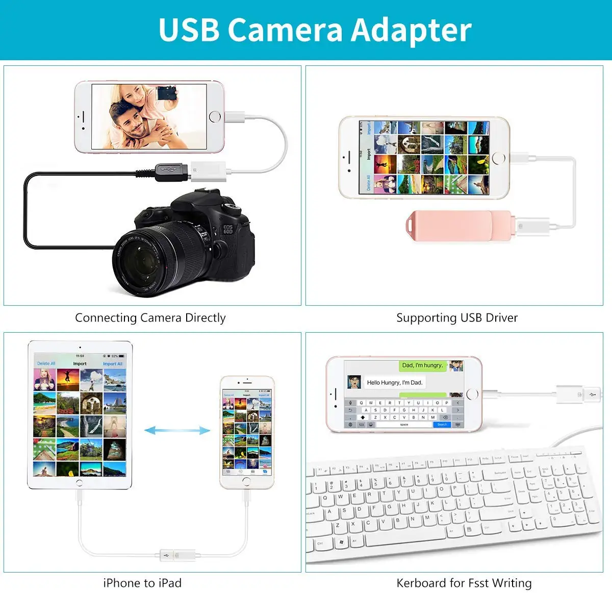 Lightning USB кардридер OTG Кабельный адаптер для iPhone 3 камеры Кардридер