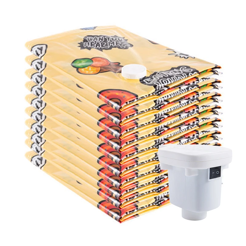 Household clothes storage bag Thickened compression bag Yellow hamburger pattern thick clothes quilt vacuum compression bag