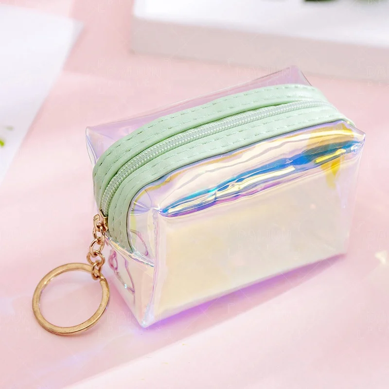 Custom Mini Plastic PVC Coin Pouch Bag Iridescent Design Transparent Coin Pouch Purse