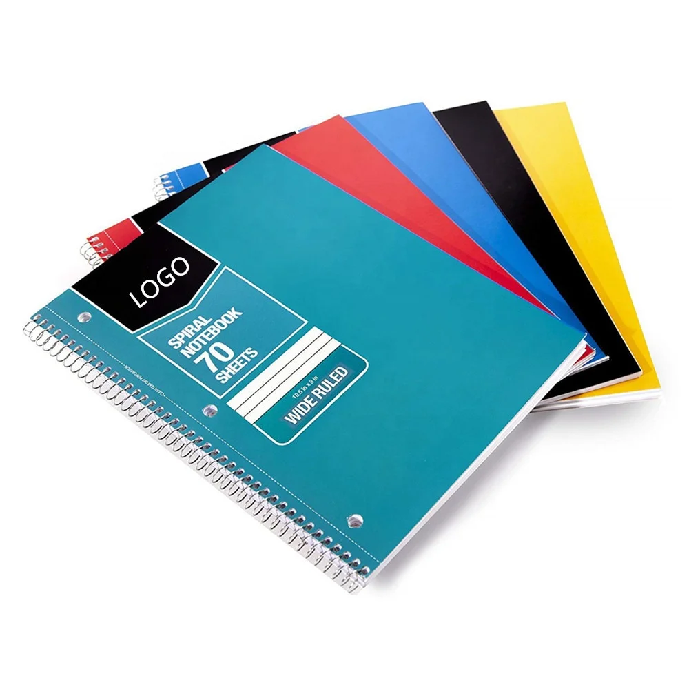 
Custom Logo Wide Ruled Wire bound Spiral Notebook 70 Sheets Assorted Solid Colors 5 pack  (62379151357)