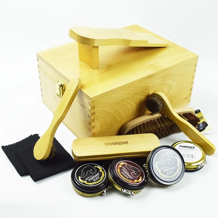 Wholesale 11pcs Accessories Wooden Box Shoe Care kit