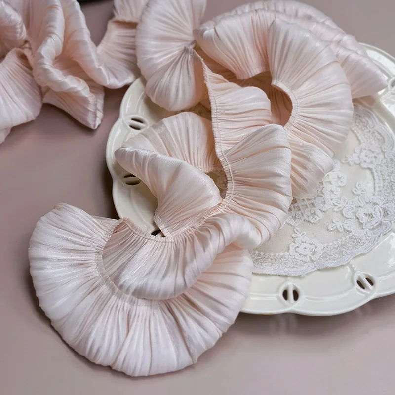 3/5CM Wide Glitter Soft Crystal Satin Pleated 3DLace Fabric Fringe Ribbon Frills Ruffles Trim Dolls Cloth Headwear Sewing Decor