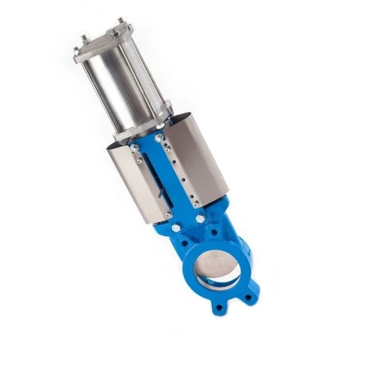 2 Inch Pneumatic Actuated Knife Gate Valve 10 Bar Rated Stainless Steel Cast Iron Valve