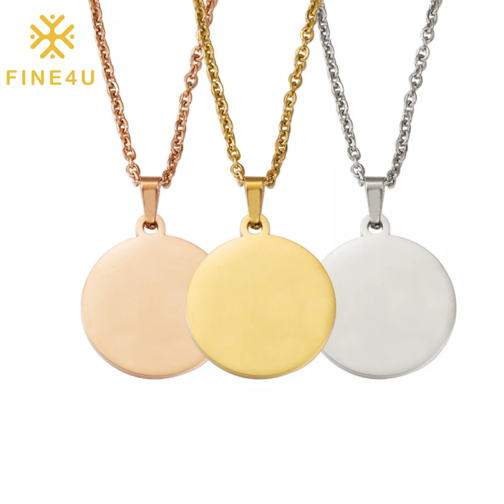 Factory Personalized Name Logo Round Disc Pendant Jewelry 18K Gold Plated Custom Engraving Blank Stainless Steel Necklace