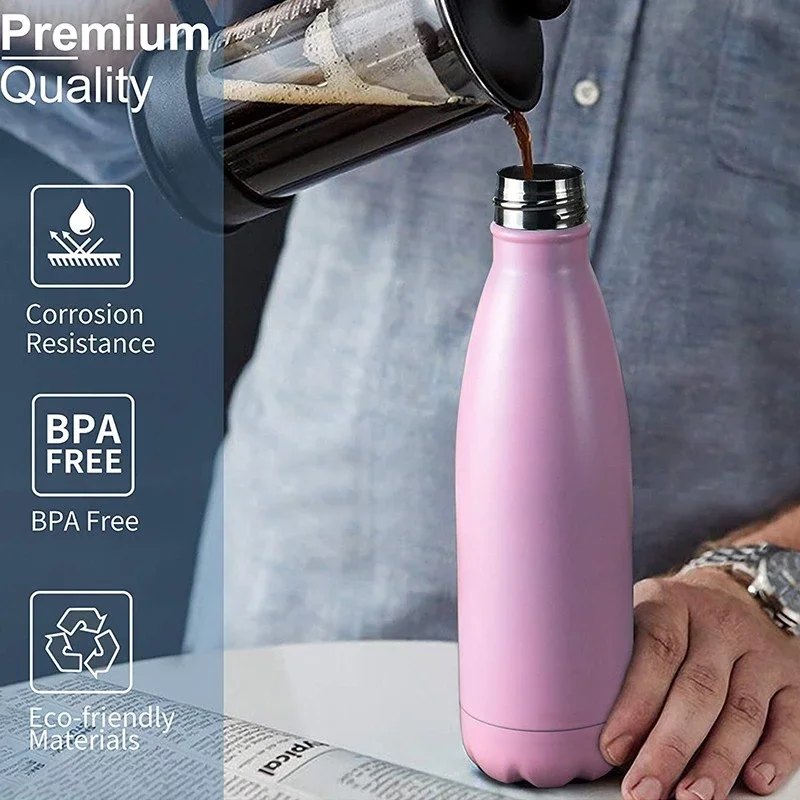 Coral Bpa Free Metal Water Bottle Drinking Hot Water Thermos, Reusable Stainless Steel Water Bottle 500ml Super Insulated
