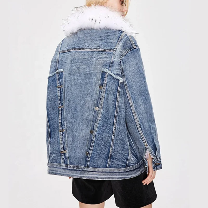 9108 Denim And Fur Jacket Denim Winter Jacket For Women