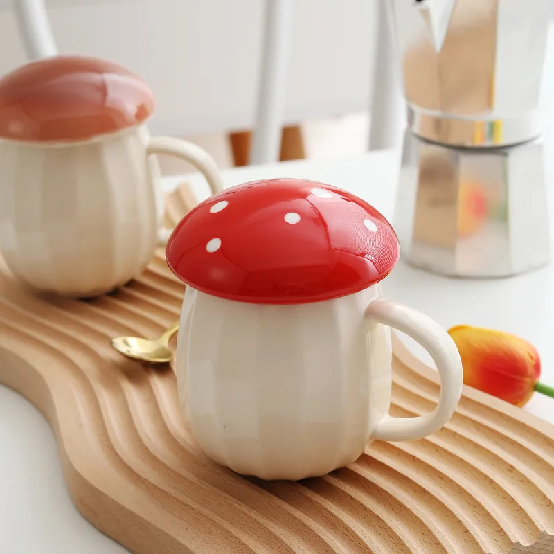 Tiktok Creativity Ceramic Mushroom Mug Cute Coffee Mugs With A Lid 8.5Oz  Fun Cups Birthday Gift Ladies Children