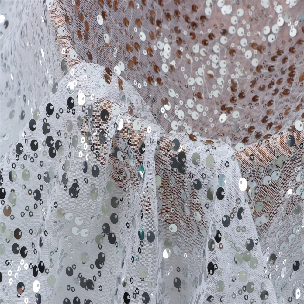 Wholesale Fashion 3MM Sequin Mesh Fabrics Glitter Embroidery Luxury Sequence Lace Sequin Fabrics