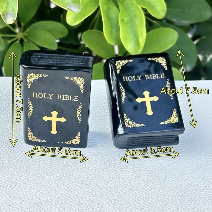 Wholesale Fanshi Natural Crystal Carving Black Obsidian Bible Sculpture Spiritual Healing Cube Crucifix Holy Writ Feng Shui Gift