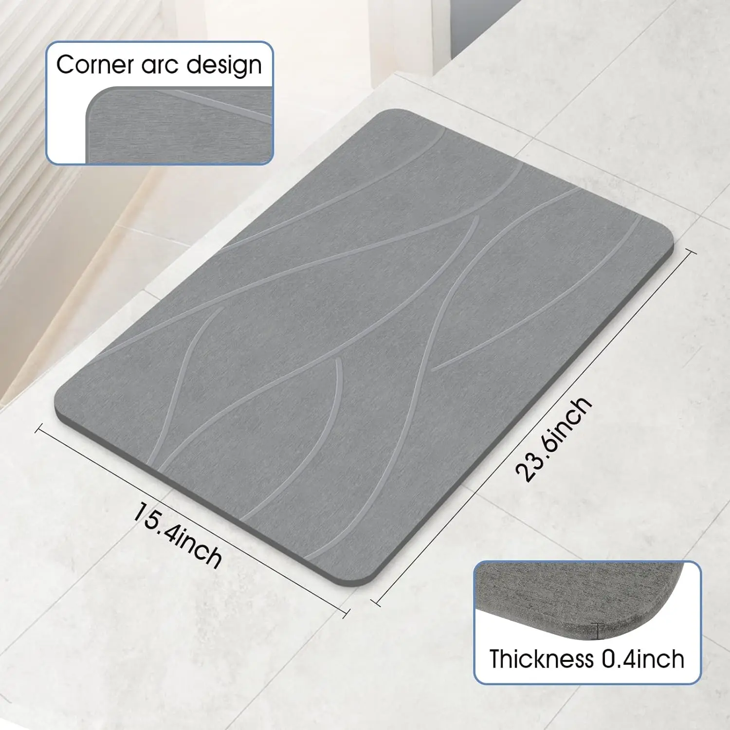 Non-Slip Super Absorbent Stone Bath Mats for Bathroom Quick Drying Stone Shower Mat Large Natural Easy to Clean