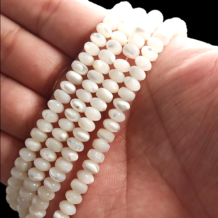 4X6mm flat round rondelle white shell beads supplies for shell jewelry making