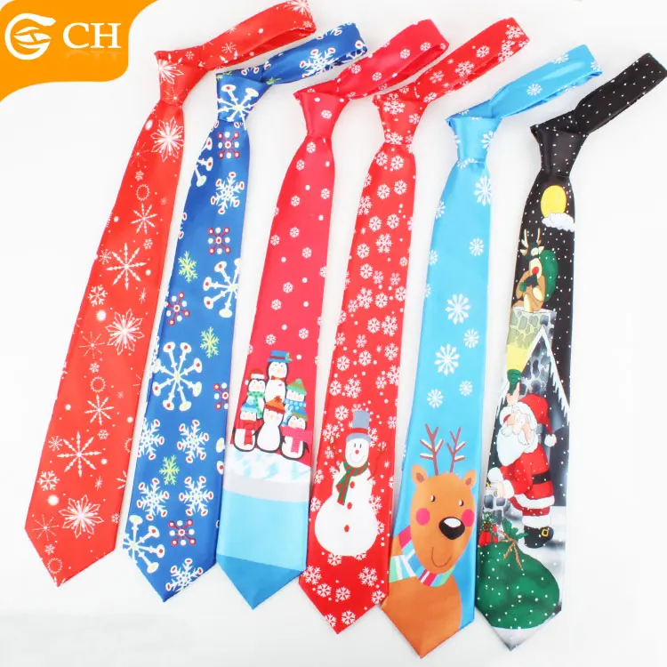 Factory Directly Snowman Microfiber Tie Fashion Festival Theme Snowflake Printed Neckties Custom Santa-Claus&Deer Christmas Ties