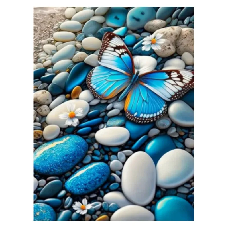 HUACAN Diamond Painting Blue Butterfly Full Square Round Embroidery Seaside Mosaic Animal Handmade Products Home Decoration